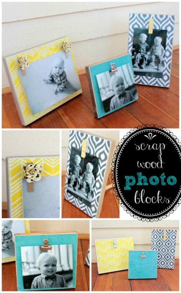 Use both scrap wood and scrap paper to make these easy DIY Scrap Wood Photo Blocks. This is a great craft project for beginners! via @jugglingactmama