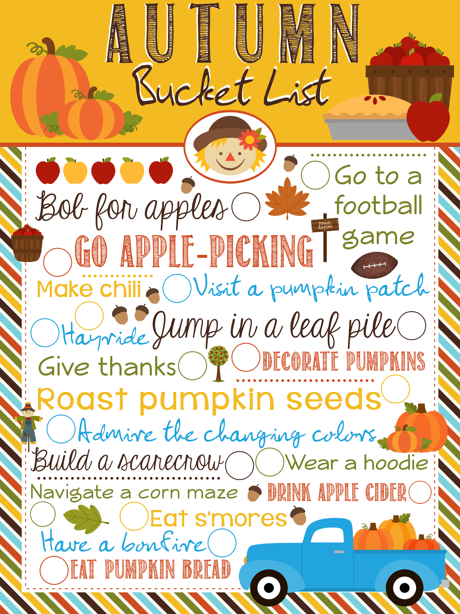 This Autumn Bucket List is a free download that you can print and display in your home with loads of ideas for a fun Fall season. via @jugglingactmama