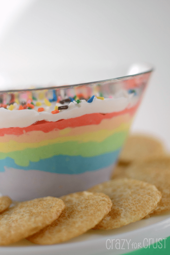 Rainbow Cheesecake Dip with cookies.