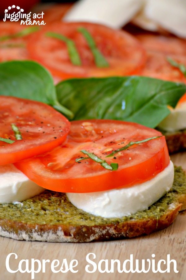 Delicious Toasted Caprese Sandwich with fresh ingredients from the Farmer's Market via Juggling Act Mama