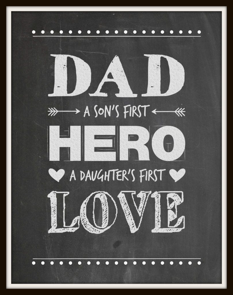 Chalkboard printable reading DAD: a son’s first hero, a daughter’s first love.