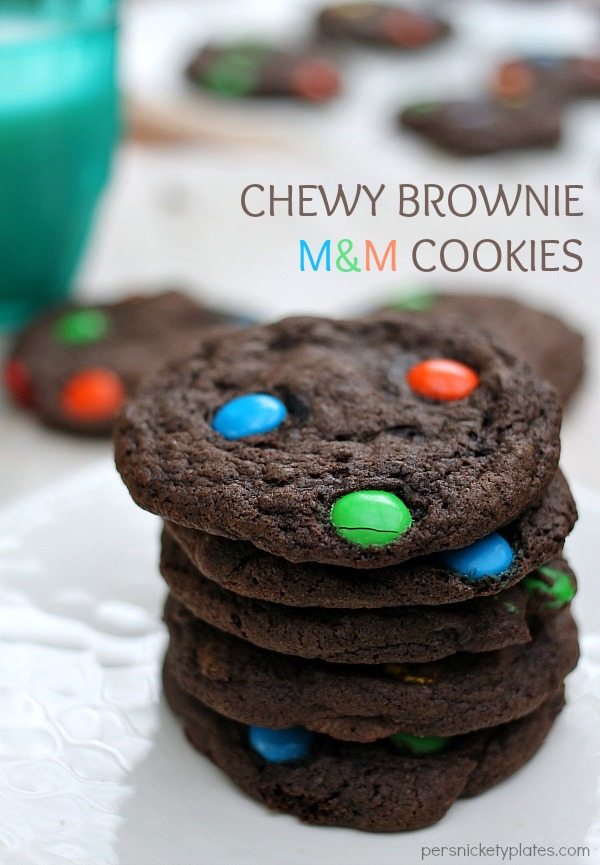 Chewy Brownie M&M Cookies | Persnickety Plates