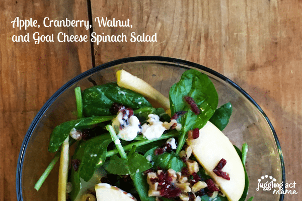 Spinach Apple Cranberry Salad image with text overlay.
