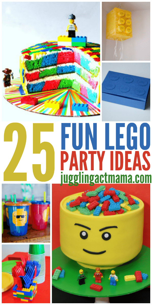 Is your little LEGO fan celebrating a birthday soon? Use this list of easy decor and food LEGO Party Ideas to put together a spectacular LEGO-themed party! via @jugglingactmama