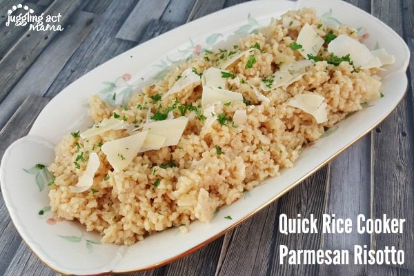 close up of Quick Rice Cooker Parmesan Risotto in a serving dish