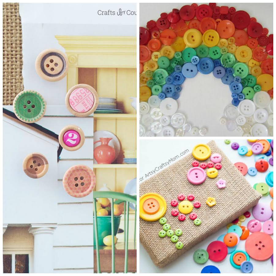 Square collage of Button Crafts for Kids.