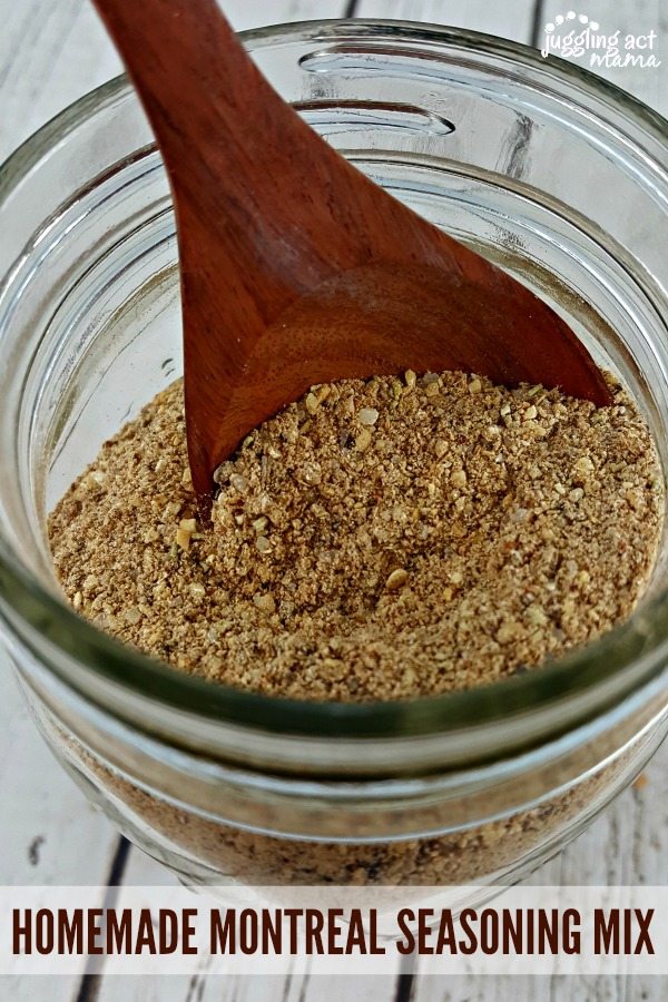 Montreal Seasoning Mix is a pantry staple must-have in my house. It's simple to make and oh-so-very delicious on chicken, steak, and more! via @jugglingactmama