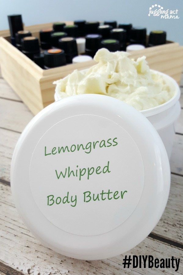 Lemongrass Whipped Body Butter free printable label on top of a white lid. 