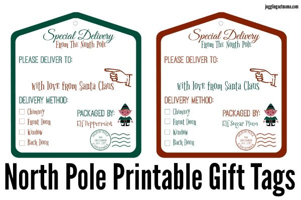 Image contains North Pole Printable Gift Tags you can print and use for your child's packages.