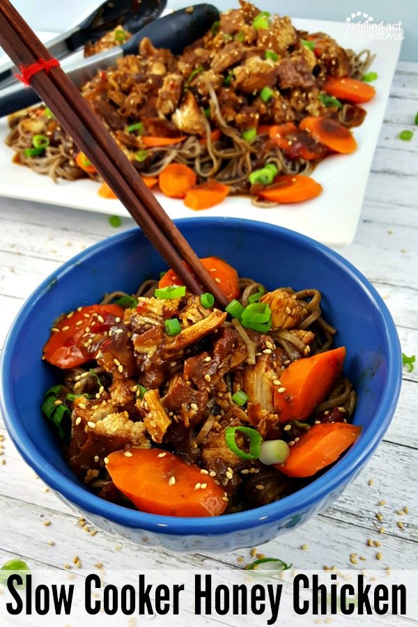 Honey Garlic Slow Cooker Chicken will become a new family favorite. It's a delicious way to have Asian flavors at home without the takeout price! via @jugglingactmama