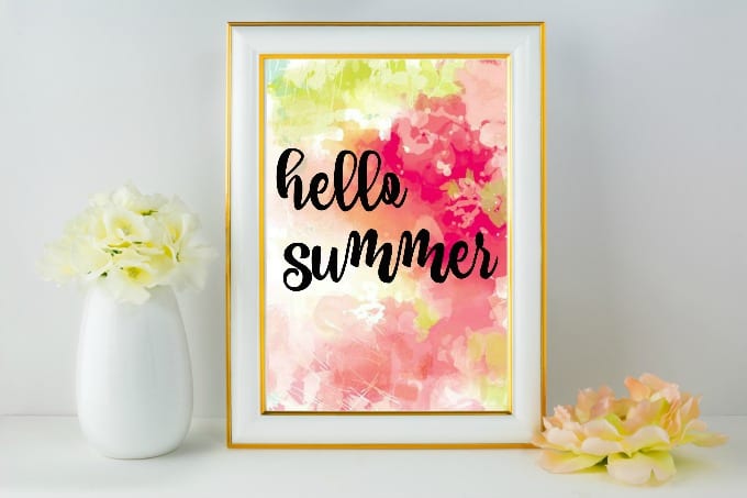 Watercolor 10x12 FT Photo Backdrops,Hello Summer Motivational Quote with Fresh Watermelon and Poppies Picture Background for Party Home Decor Outdoorsy Theme Vinyl Shoot Props Pink Mint Green