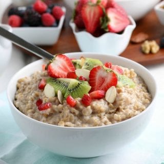 Instant pot oatmeal in a white bowl.