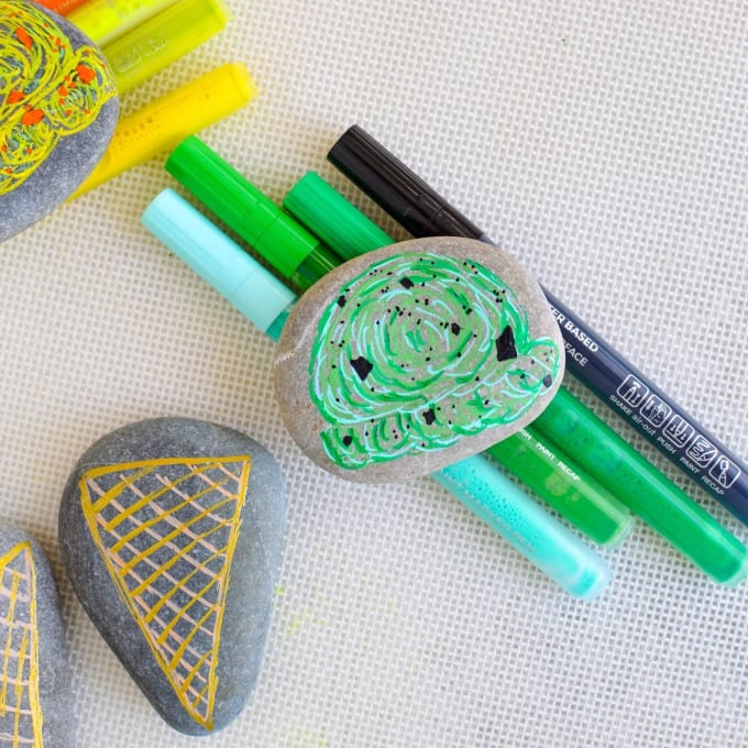Painted rocks with paint markers.