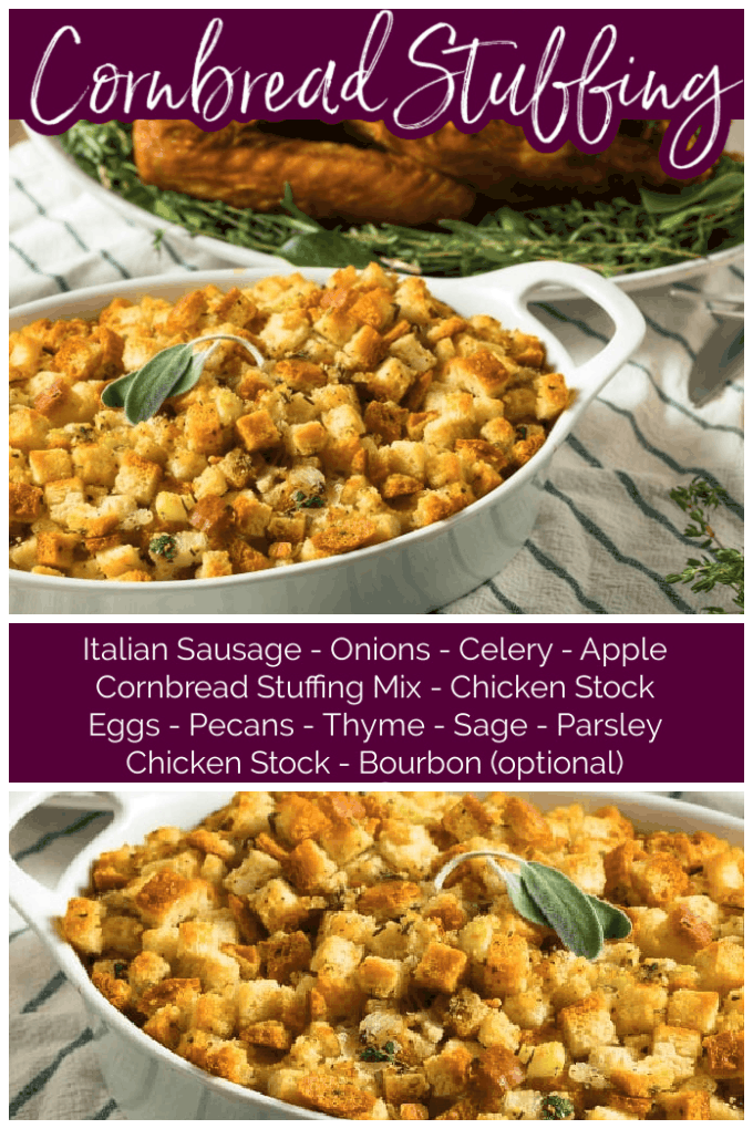 My go-to seasonal side is sausage cornbread stuffing recipe with finely diced onions, apples, and celery. Chopped apples add a little sweetness and pair beautifully with the sausage. Fresh rosemary and sage make the whole dish sing with Thanksgiving flavor! via @jugglingactmama