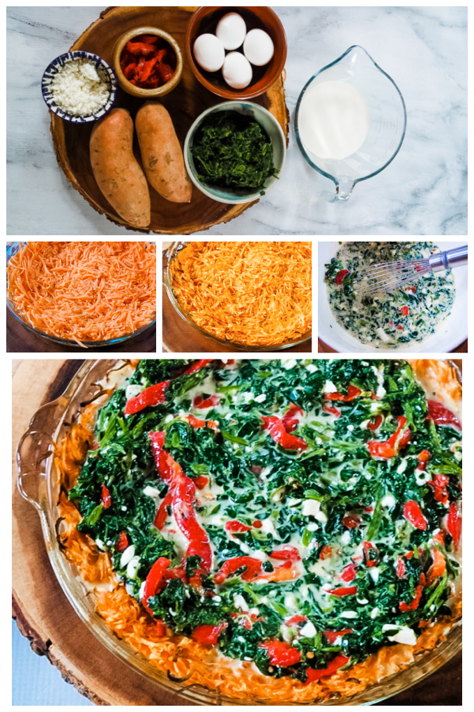 Scrumptious spinach and feta quiche with sweet potato crust makes the best savory gluten-free breakfast or brunch dish! via @jugglingactmama