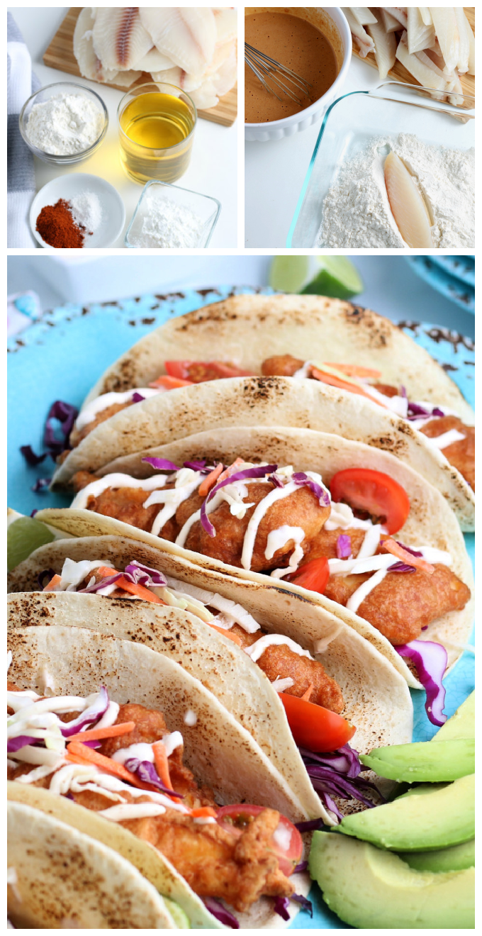 Baja tacos are a delicious twist on taco Tuesday. You will love the combination of fried fish and crisp slaw topped with a delicious sauce. Done in 15 minutes! via @jugglingactmama