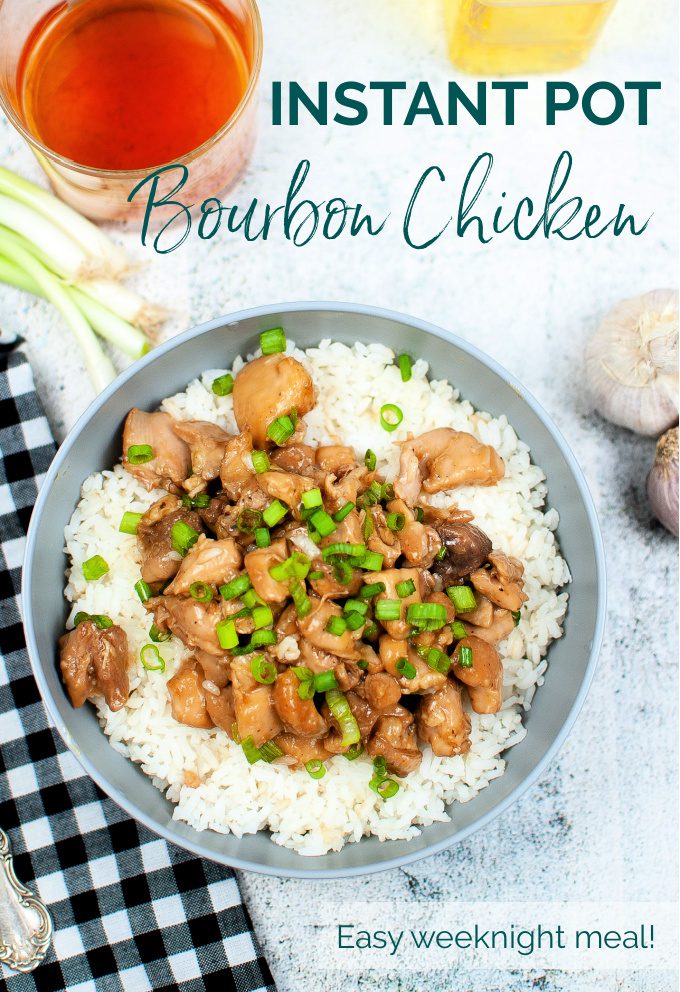 Need a delicious weeknight meal? Try this Instant Pot Bourbon Chicken that's full of Asian flavors and ready in just 30 minutes! via @jugglingactmama