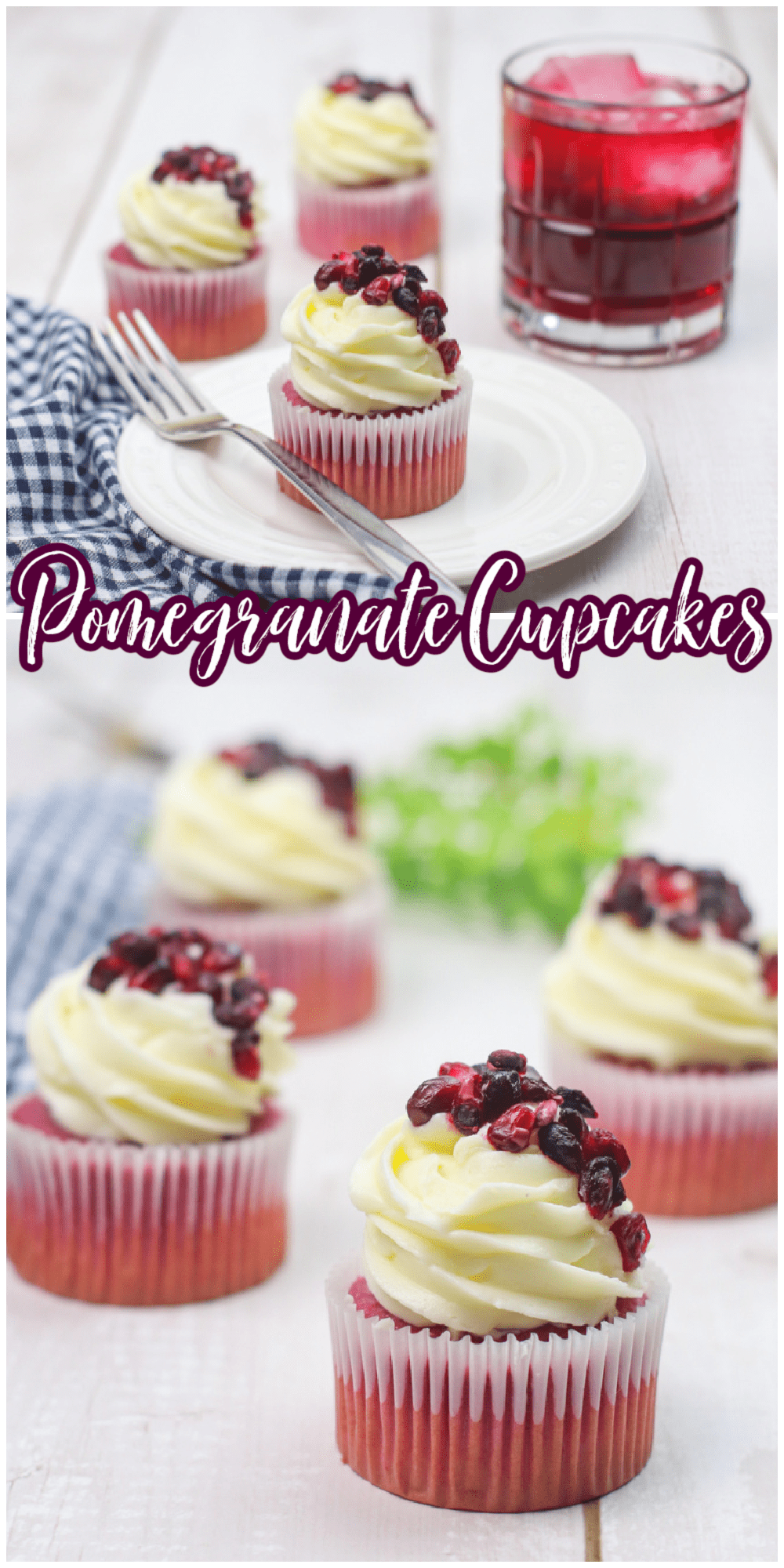 Rich and moist pomegranate cupcakes with decadent cream cheese frosting and pomegranate arils will add a touch of sophistication to the holidays that your guests will be talking about for quite some time! via @jugglingactmama