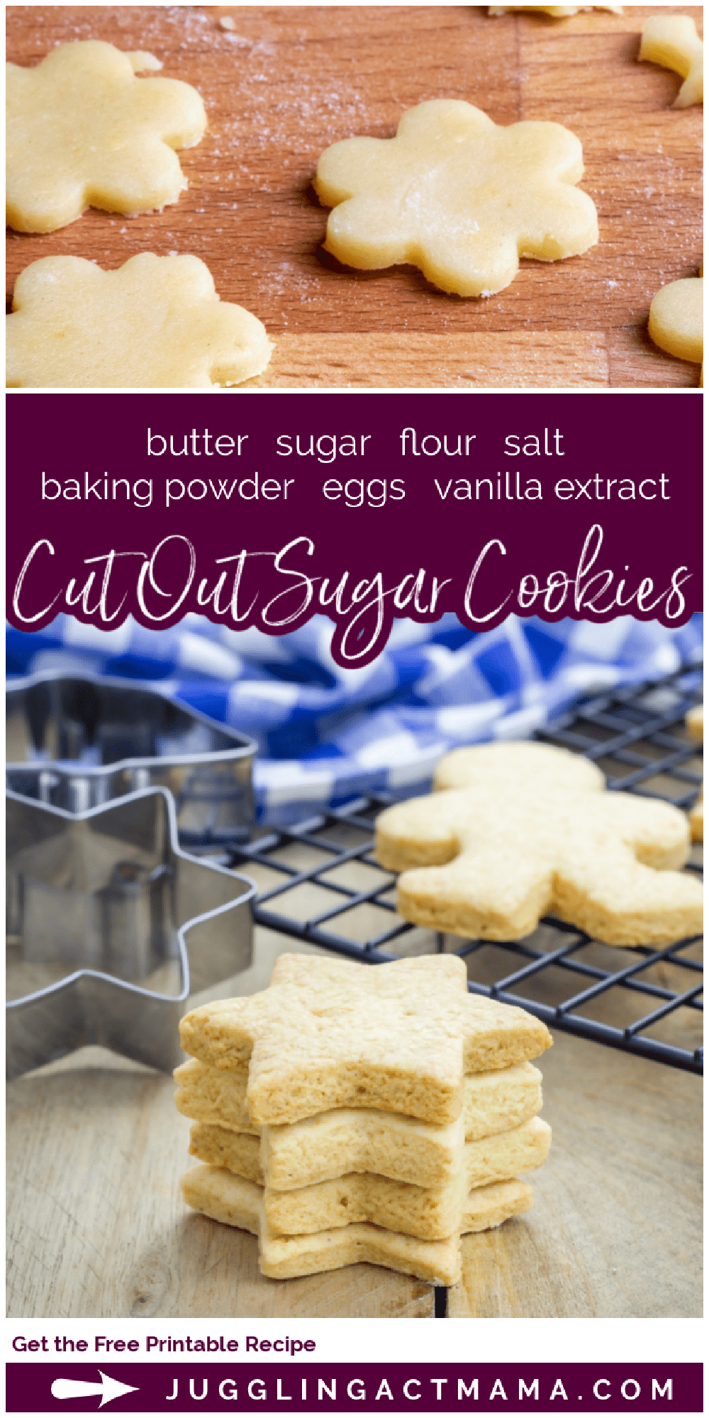 This recipe for Easy Cut Out Sugar Cookies is simple, delicious, and the only recipe you'll need any time of the year. It's the perfect basic recipe for beginners. via @jugglingactmama