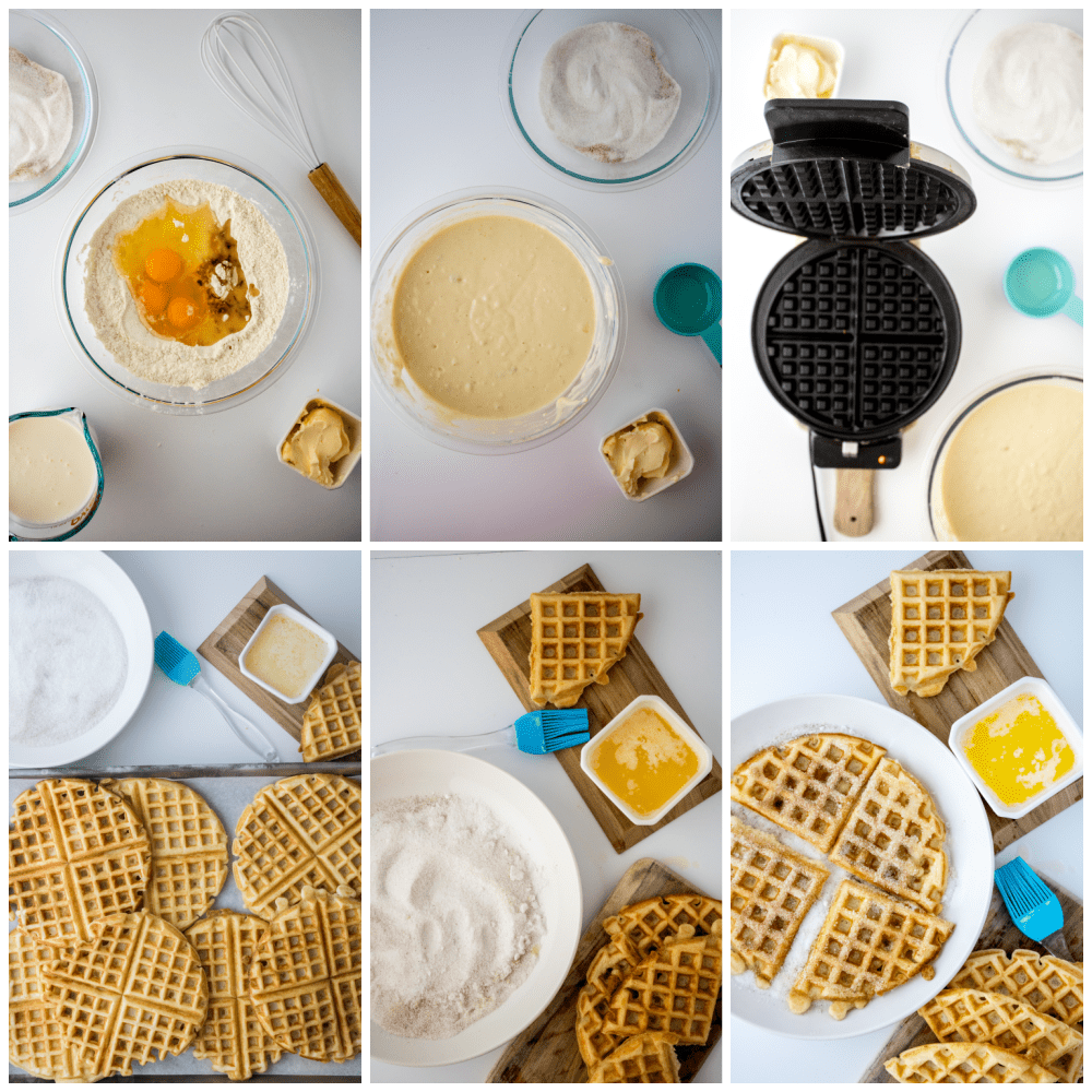 How to Make Cinnamon Sugar Waffles collage image.