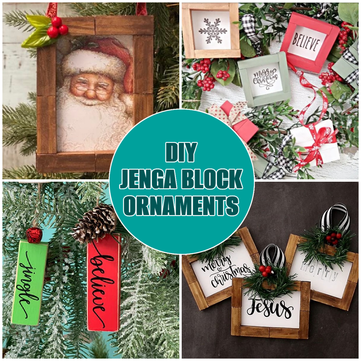 Dollar Tree Jenga Block Ornaments collage with text overlay.