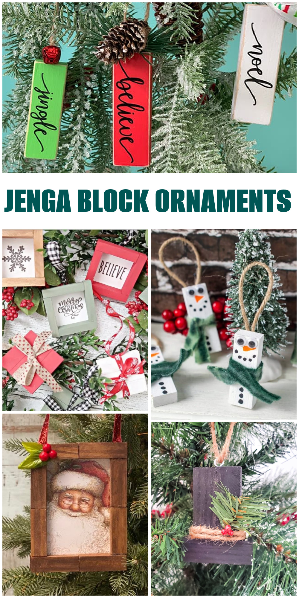Dollar Tree Jenga Block Ornaments collage with text overlay.