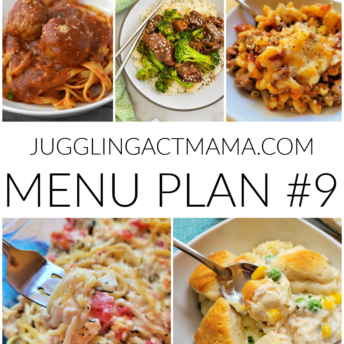 Square collage image with text overlay: Meal Plan 9.