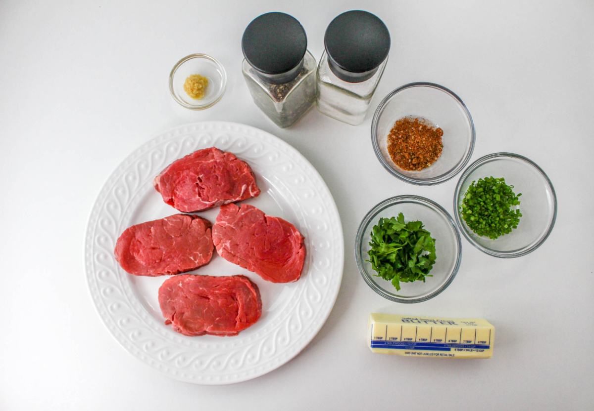 Air Fryer Steak Ingredients on a countertop.