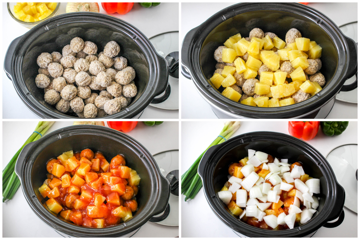 How to Make Slow Cooker Sweet and Sour Meatballs collage image.