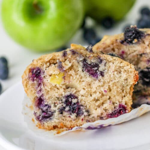 Apple Blueberry Muffin cut in two.