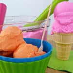 Ice Cream Play Dough in bowls and an ice cream cone.