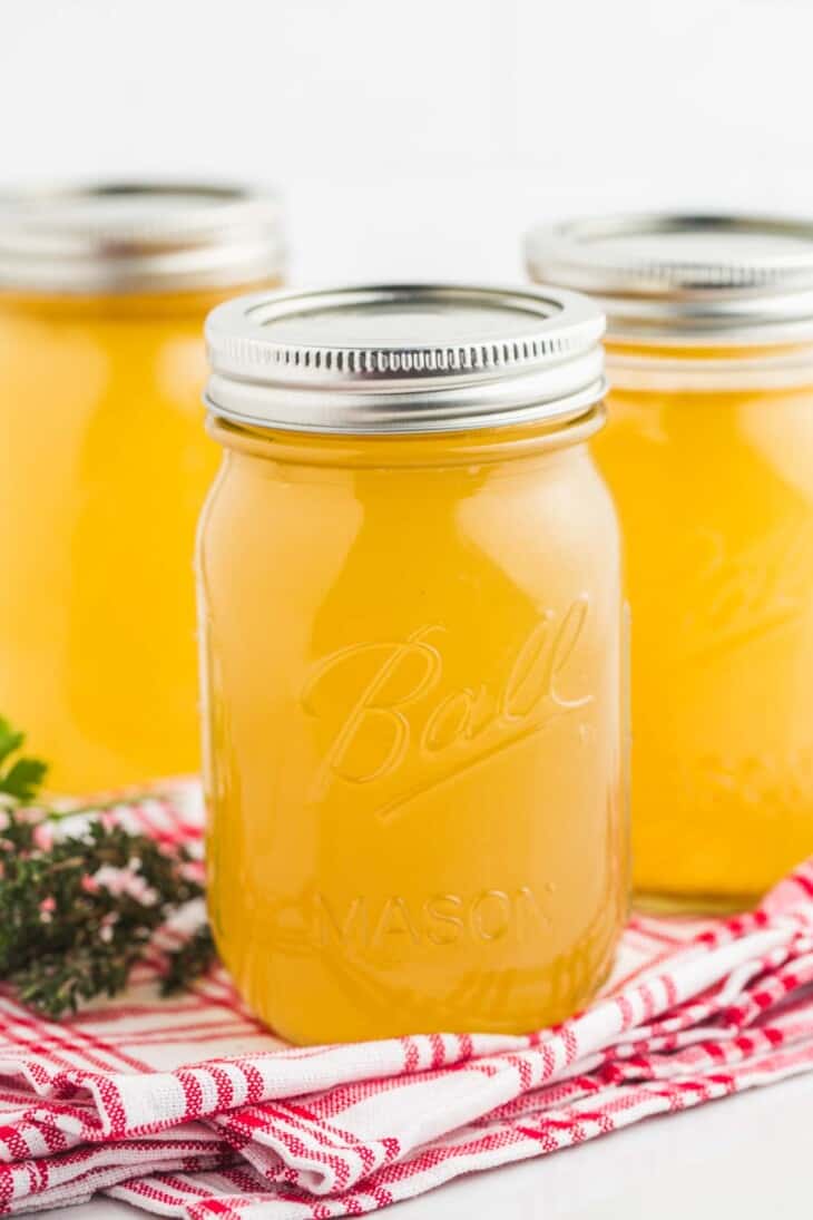 Jars of turkey bone broth.