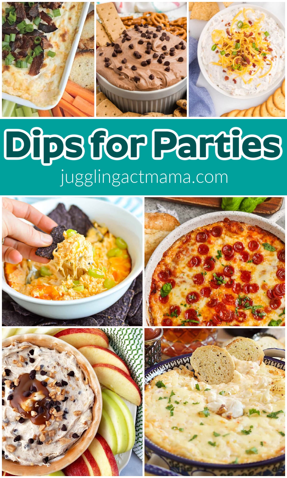 Best Dips for a Party - both hot and cold easy dip recipes for potlucks. parties and the best dips for game day - plus sweet and savory dips. via @jugglingactmama