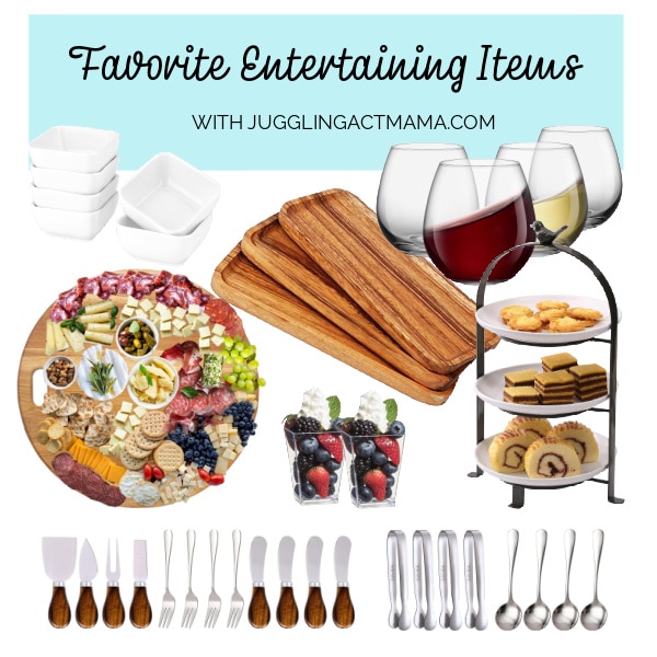 Favorite Entertaining Items collage image with text overlay.
