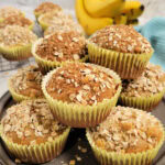 Banana Carrott Muffins piled on a plate.