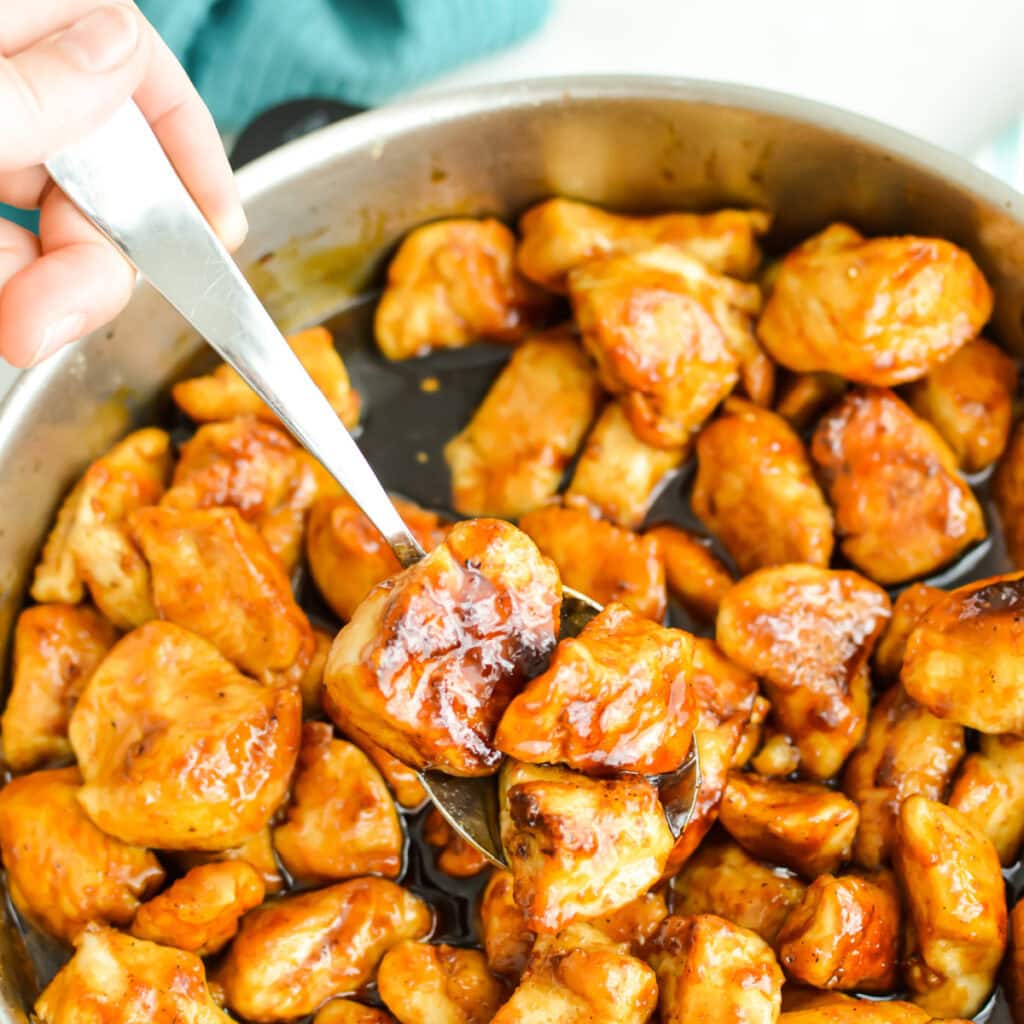 30 Minute Chicken Recipes: a pan filled with saucy honey butter chicken.